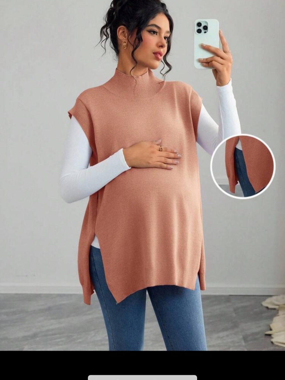 Maternity Sleeveless Mock Neck Knit Tunic Sweater - Rose